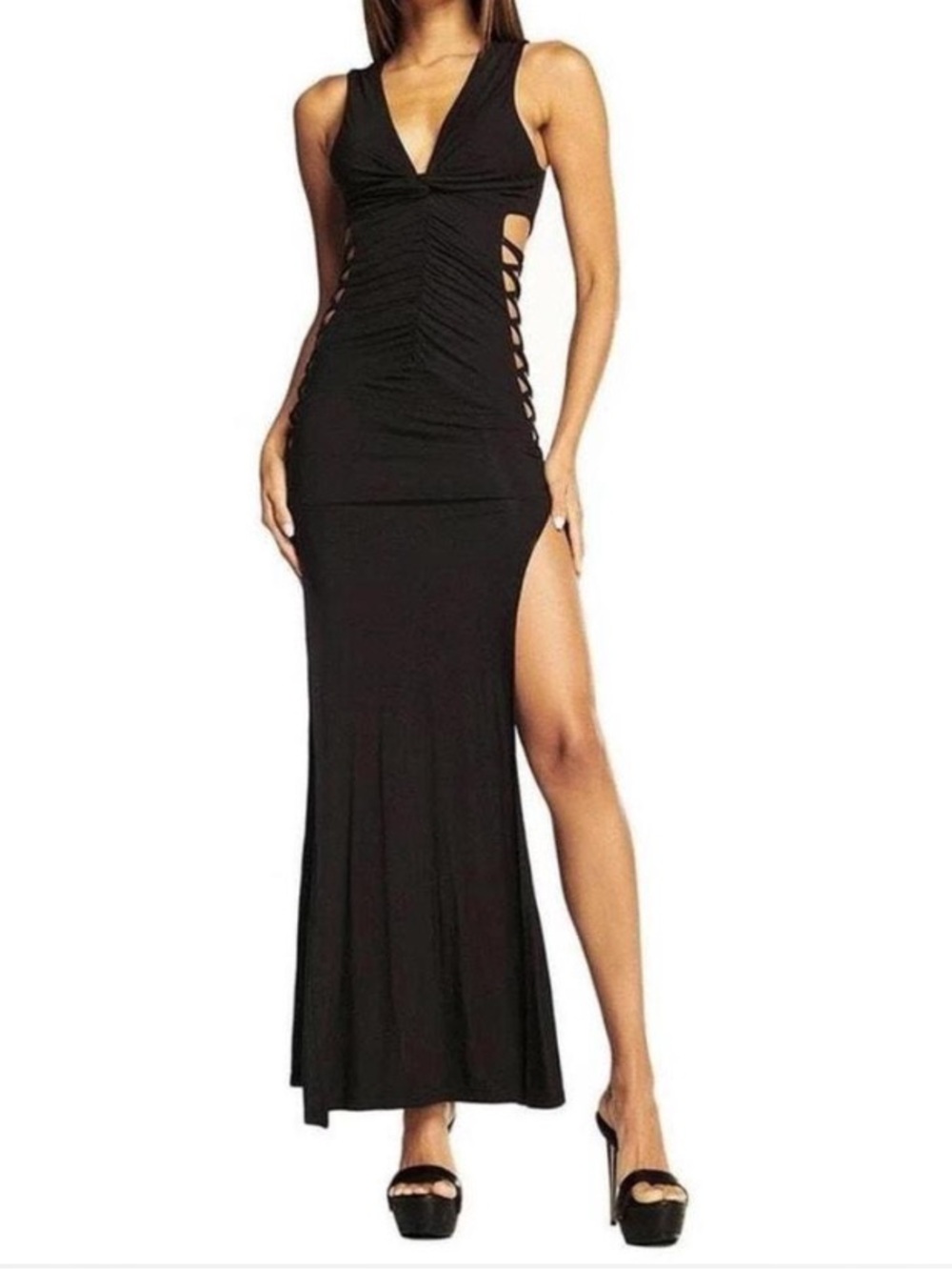 I.AM.GIA Black Cutout Maxi Dress with High Thigh Slit
